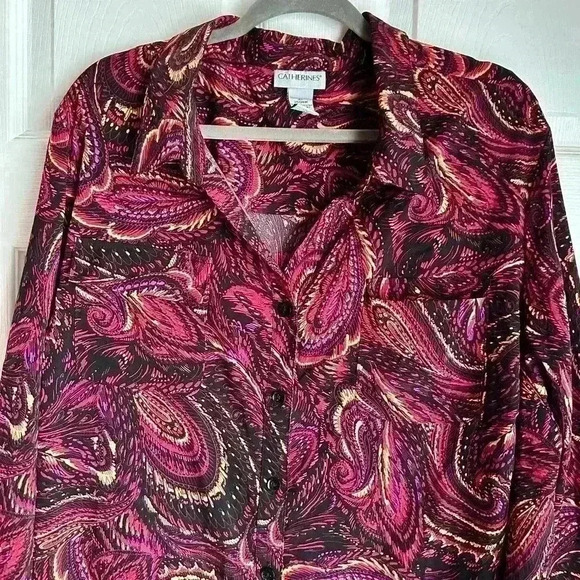 Catherines | Women's Plus Size Paisley Print Button-Down Tunic Top | Size 2X - Picture 2 of 7